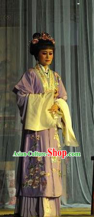 Chinese Shaoxing Opera Hua Tan Costumes Apparels and Headpieces Yue Opera Actress Purple Dress Garment