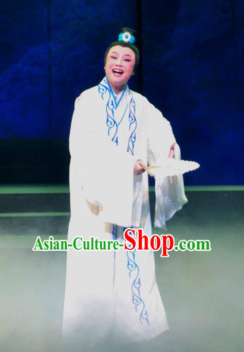 Chinese Yue Opera Young Male Garment and Headwear Shaoxing Opera Xiaosheng Scholar Zhang Lun Robe Costumes