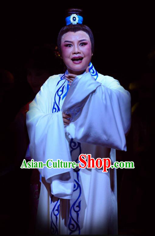 Chinese Yue Opera Young Male Garment and Headwear Shaoxing Opera Xiaosheng Scholar Zhang Lun Robe Costumes