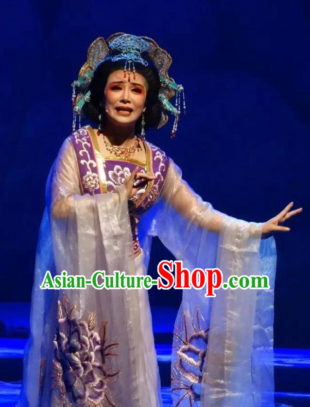 Chinese Shaoxing Opera Royal Queen Rong Hua Dream Dress Costumes and Headdress Yue Opera Actress Empress Garment Apparels