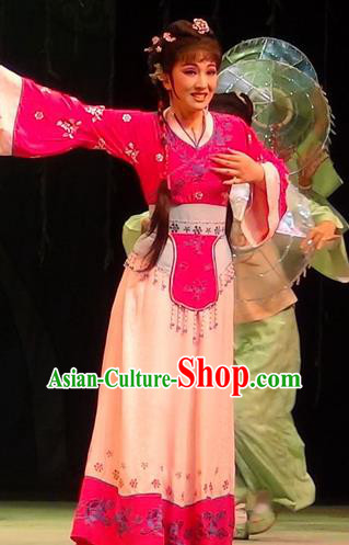 Chinese Shaoxing Opera Servant Girl Apparels Costumes and Headpieces Yue Opera Mei Long Zhen Country Woman Li Fengjie Dress Garment