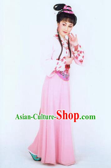 Chinese Shaoxing Opera Actress Pink Dress Costumes and Headpieces Yun Zhi Jin Yue Opera Village Lady Cai Xia Garment Apparels