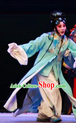 Chinese Kun Opera Young Lady Green Dress Costumes and Headpieces Wu Shi Ji Kunqu Opera Hua Tan Li Ruoshui Garment Apparels