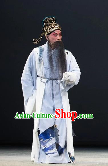 Chinese Kun Opera Elderly Male Liu Zhan Garment Apparels Clothing and Headwear Wu Shi Ji Kunqu Opera Laosheng Official Robe Costumes