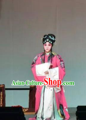 Chinese Kun Opera Diva Rosy Dress Costumes and Headdress Wu Shi Ji Kunqu Opera Garment Hua Tan Apparels