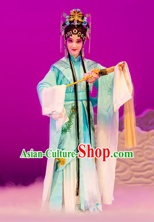 Chinese Kun Opera Goddess Green Dress Costumes and Headpieces Nan Ke Dream Kunqu Opera Diva Garment Princess Yao Fang Apparels