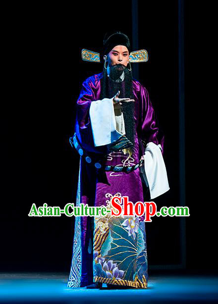 Chinese Kun Opera Laosheng Nan Ke Dream Garment and Headwear Kunqu Opera Costumes Apparels Elderly Male Official Clothing