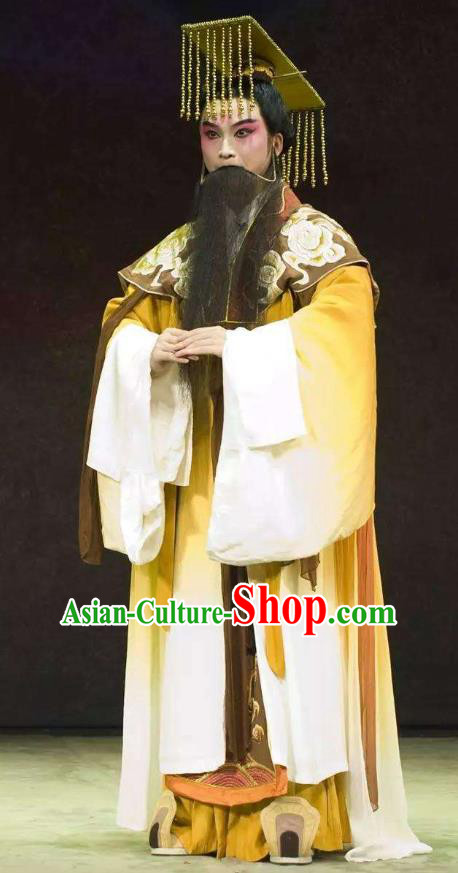 Chinese Kun Opera Emperor Yao Apparels Garment Costumes and Headwear Kunqu Opera the Dream of Xiang Fei Monarch Clothing