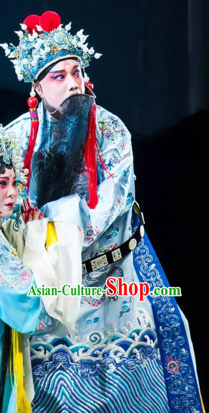 Rain on the Phoenix Tree Chinese Kun Opera Laosheng Garment Costumes and Headwear Kunqu Opera Apparels Clothing Tang Emperor Embroidered Robe