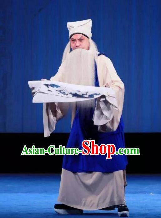 Bai Luo Shan Chinese Kun Opera Elderly Male Apparels Garment Costumes and Headwear Kunqu Opera Old Servant Yao Da Clothing