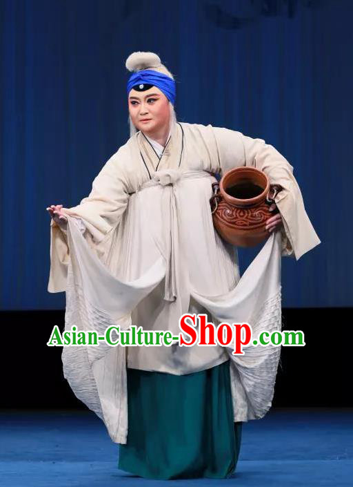 Chinese Kun Opera Elderly Female Dress Apparels Costumes and Headdress Bai Luo Shan Kunqu Opera Laodan Old Woman Garment