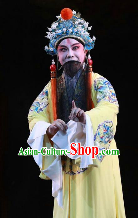 Rain on the Phoenix Tree Chinese Kun Opera Laosheng Garment Costumes and Headwear Kunqu Opera Elderly Male Apparels Emperor Informal Clothing