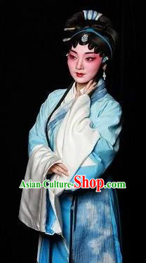 Chinese Kun Opera Actress Blue Dress Costumes and Headdress Meng Jiangnv Sends Winter Clothes Kunqu Opera Young Female Garment Apparels