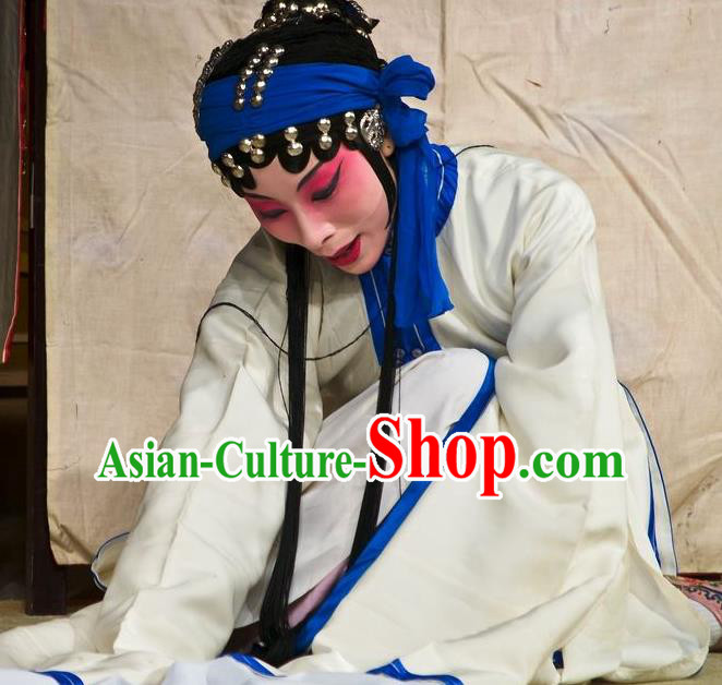 Chinese Kun Opera Distress Maiden Fu Guiying White Dress Apparels Costumes and Headdress Burning Incense Kunqu Opera Diva Young Female Garment