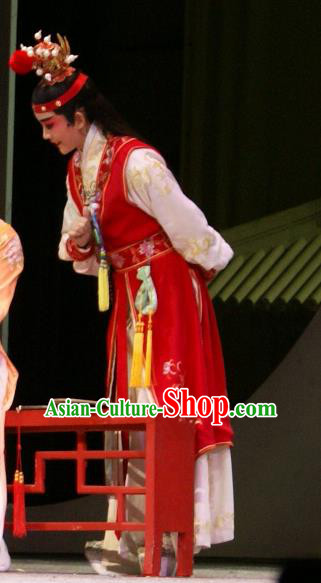 Dream of Red Mansions Chinese Kun Opera Young Childe Jia Baoyu Apparels Garment Costumes and Headwear Kunqu Opera Xiaosheng Red Clothing