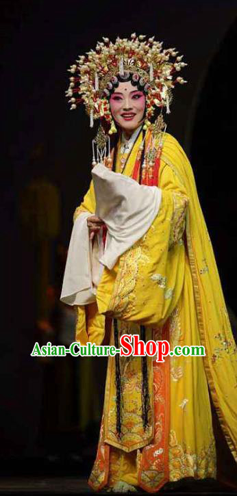 Chinese Kun Opera Hua Tan Embroidered Dress Apparels Costumes and Headdress Dream of Red Mansions Kunqu Opera Imperial Consort Yuan Chun Garment