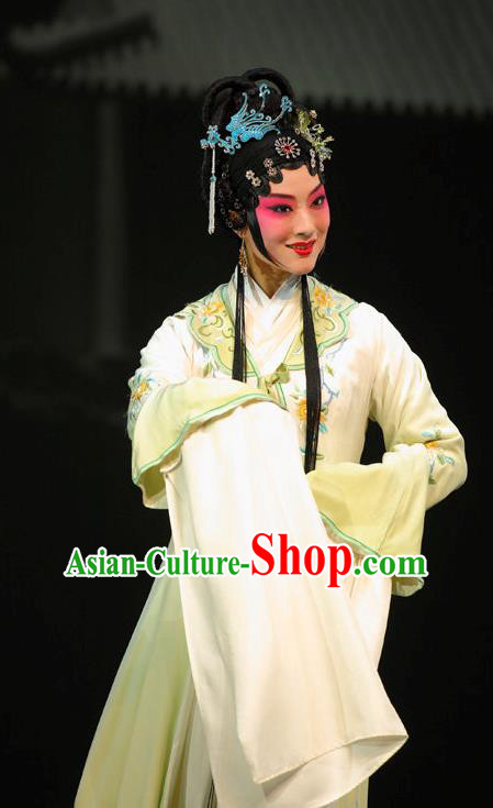 Chinese Kun Opera Patrician Lady Lin Daiyu Dress and Headdress Dream of Red Mansions Kunqu Opera Actress Garment Apparels Costumes