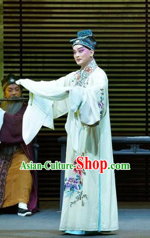 Chinese Kun Opera Young Male Liang Chenyu Apparels Garment Costumes and Headwear the Legend of Washing the Silk Gauze Kunqu Opera Scholar Robe Clothing
