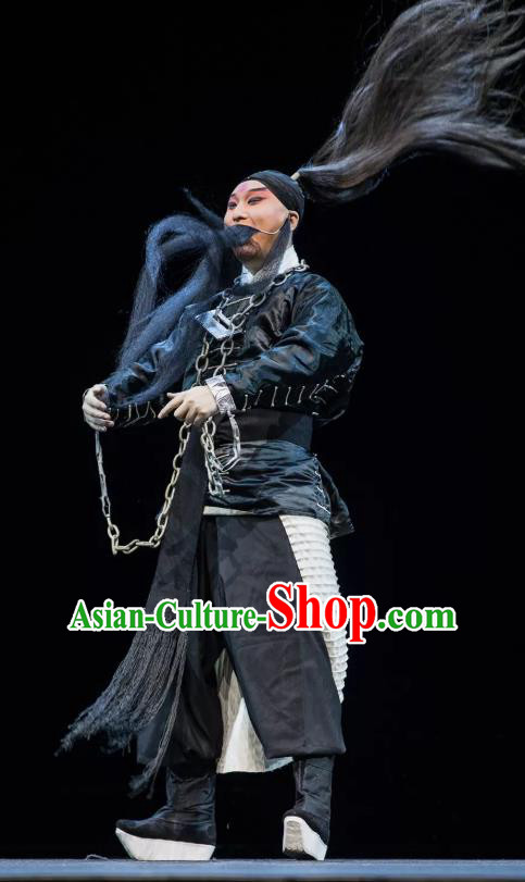 Chinese Kun Opera Wusheng Apparels Garment Costumes and Headwear the Legend of Washing the Silk Gauze Kunqu Opera Prisoner Clothing