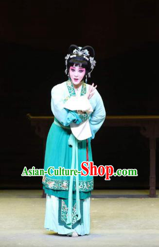 Chinese Kun Opera Young Lady the Dream of Xiang Fei Nv Ying Green Dress Apparels Costumes and Headpieces Kunqu Opera Actress Garment