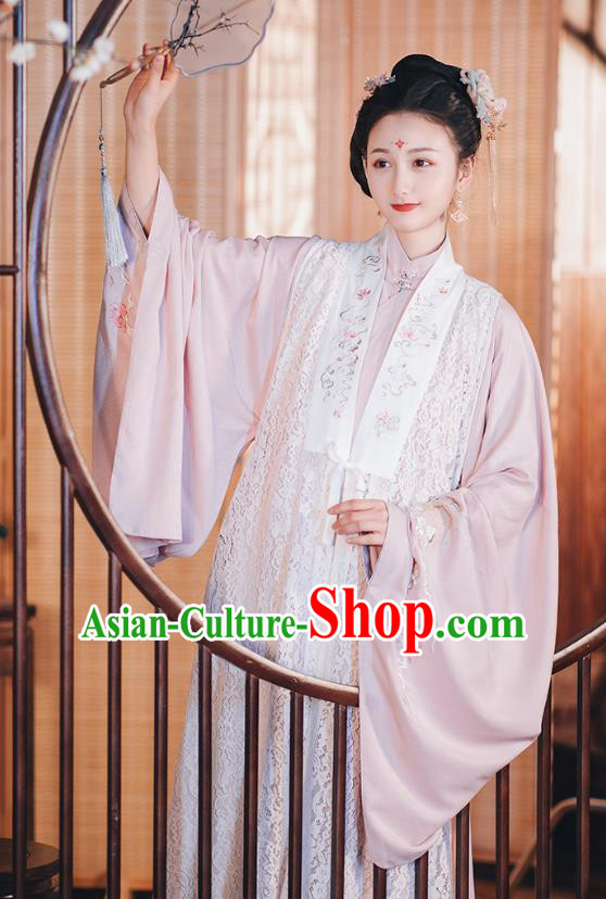 Chinese Traditional Ming Dynasty Lace Vest Hanfu Dress Ancient Palace Lady Garment Historical Costumes Complete Set