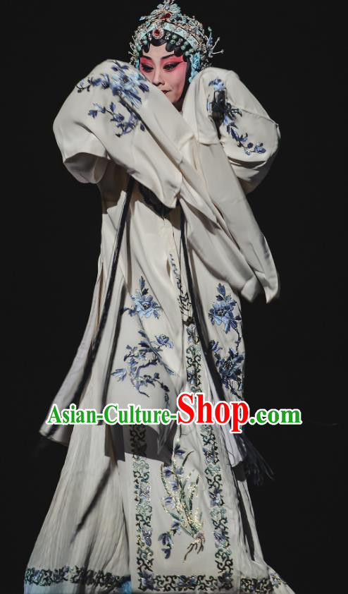 Chinese Kun Opera Actress White Dress Apparels Costumes and Headdress The Tale of Handan Kunqu Opera Hua Tan Cui Garment