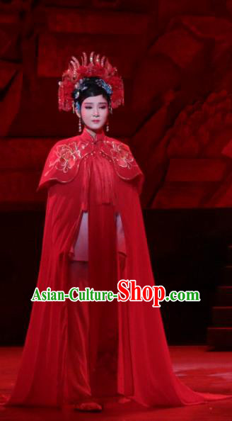 Chinese Kun Opera Actress Wan Qiu Red Dress Apparels Costumes and Headdress Rong Bao Zhai Kunqu Opera Hua Tan Wedding Garment