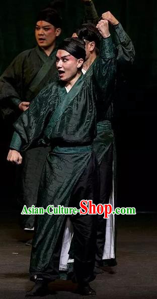 Romance Juliet Chinese Kun Opera Wusheng Apparels and Headwear Kunqu Opera Garment Figurant Young Male Green Costumes