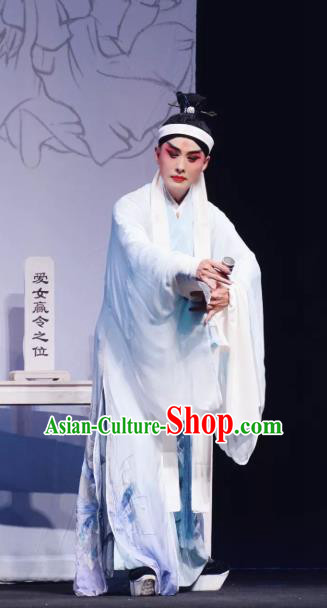 Romance Juliet Chinese Kun Opera Xiaosheng Scholar Apparels and Headwear Kunqu Opera Garment Young Male Ji Can Blue Costumes