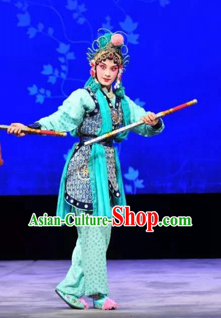 Chinese Kun Opera Swordsplay Actress Apparels Costumes and Headpieces Leifeng Pagoda Kunqu Opera XIaoqing Green Dress Garment