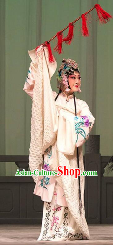 Chinese Kun Opera Huadan Actress Apparels Costumes and Hair Accessories Thousands of Miles to Send Jing Niang Kunqu Opera Young Lady Dress Garment