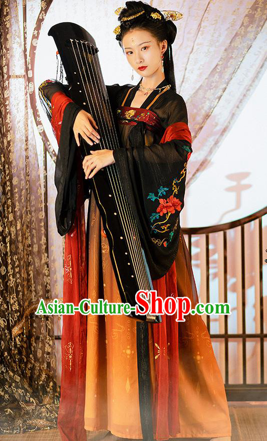 Chinese Ancient Court Woman Embroidered Historical Costumes Traditional Tang Dynasty Princess Hanfu Dress