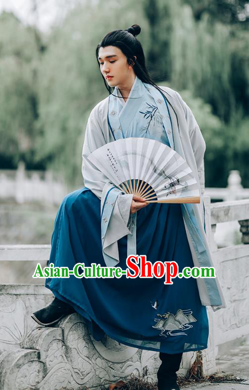 Chinese Traditional Ming Dynasty Young Man Hanfu Clothing Ancient Swordsman Historical Costumes Embroidered Garment