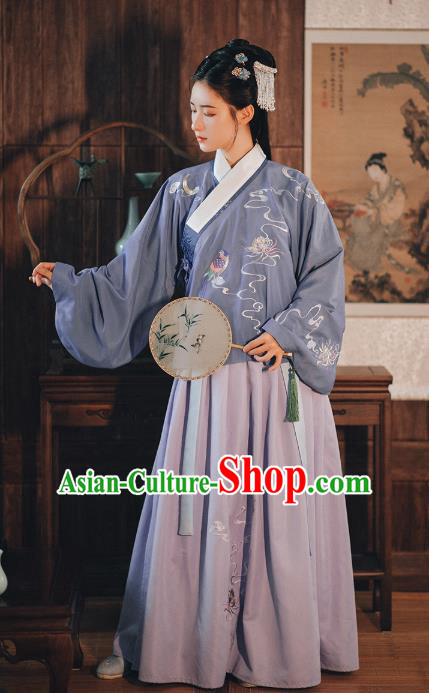 Chinese Traditional Ming Dynasty Patrician Female Hanfu Dress Ancient Princess Embroidered Blouse and Skirt Historical Costumes for Women