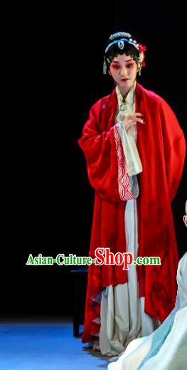 Chinese Kun Opera Hua Tan Red Apparels Costumes and Hair Accessories Si Sheng Yuan Kunqu Opera Actress Liu Cui Dress Garment