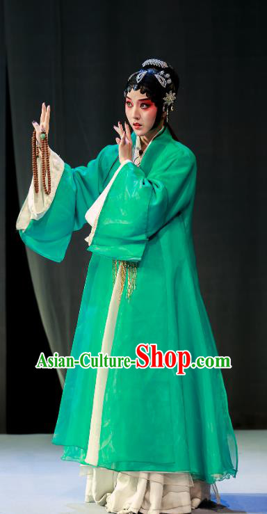 Chinese Kun Opera Actress Liu Cui Apparels Costumes and Hair Accessories Si Sheng Yuan Kunqu Opera Hua Tan Green Dress Garment