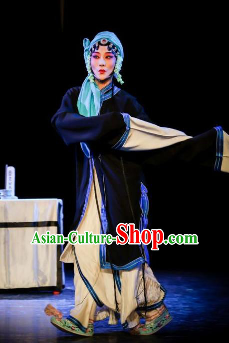 Chinese Kun Opera Tsing Yi Apparels Young Female Costumes and Headdress Kunqu Opera Tu An Gu Distress Maiden Dress Actress Garment