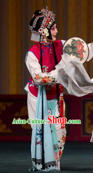 Chinese Kun Opera Young Lady Dress Apparels and Headdress Dream in The Garden Traditional Kunqu Opera Xiaodan Servant Girl Garment Costumes