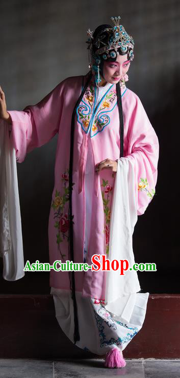 Chinese Kun Opera Young Female Du Liniang Pink Dress Apparels and Headdress Dream in The Garden Traditional Kunqu Opera Hua Tan Garment Costumes