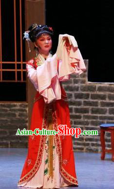 Chinese Shaoxing Opera Hua Tan Red Dress Apparels Yue Opera The Peacocks Fly To The Southeast Liu Lanzhi Costumes Diva Garment and Headpieces