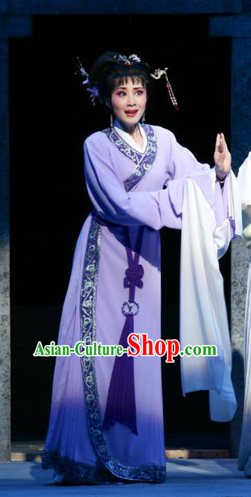 The Peacocks Fly To The Southeast Chinese Shaoxing Opera Young Lady Purple Dress Yue Opera Apparels Young Mistress Garment Costumes and Hair Ornaments