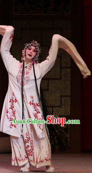 Chinese Kun Opera Diva White Apparels Costumes and Headdress Full Bed Wat Traditional Kunqu Opera Hua Tan Actress Dress Young Mistress Garment