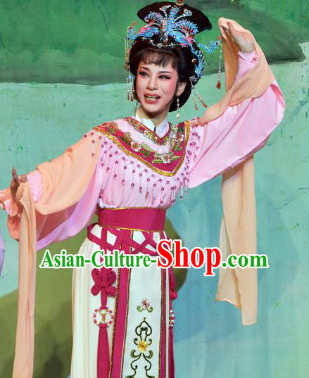 Chinese Shaoxing Opera Goddess Maiden Pi Shan Jiu Mu Apparels Costumes Yue Opera Actress Hua Tan Dress Garment and Headpieces