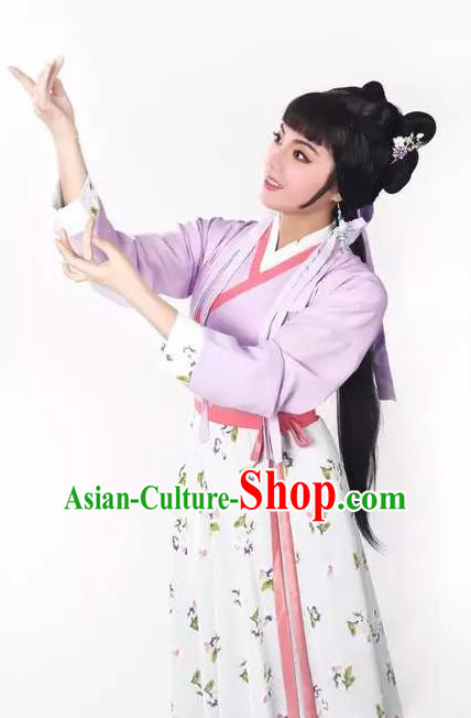 Chinese Shaoxing Opera Maidservant Costumes Zhang Yu Niang Apparels Yue Opera Garment Village Girl Dress and Headpieces