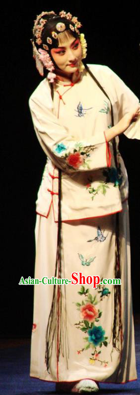 Chinese Kun Opera Actress Costumes Apparels and Headdress Green Peony Traditional Kunqu Opera Xiaodan Che Jingfang Dress Young Beauty Garment