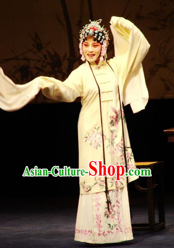 Chinese Kun Opera Young Female Costumes Apparels and Headdress Green Peony Traditional Kunqu Opera Actress Yang Wan E Dress Garment