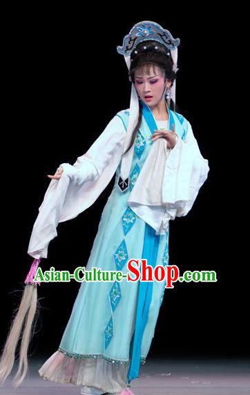 Chinese Shaoxing Opera Taoist Nun Costumes Yu Qing Ting Apparels Yue Opera Hua Tan Garment Actress Wang Zhizhen Dress and Headdress