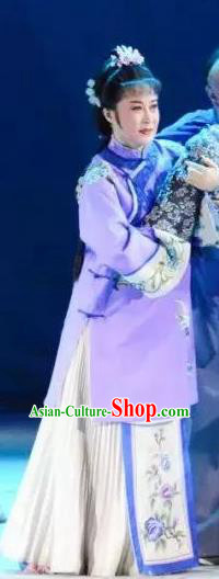 Chinese Huangmei Opera Young Female Purple Costumes Apparels and Headpieces Bu Yue Lei Chi Traditional Anhui Opera Actress Li Niang Dress Garment