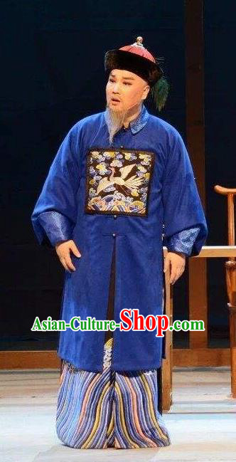 Bu Yue Lei Chi Chinese Huangmei Opera Elderly Male Apparels Costumes and Headwear Kunqu Opera Official Garment Minister Clothing