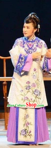 Chinese Huangmei Opera Young Woman Costumes Apparels and Headpieces Bu Yue Lei Chi Traditional Anhui Opera Actress Dress Garment